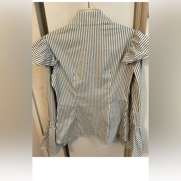 Caroline Constas Marla Stripe Bell-Sleeve Cotton Shirt sz m $395 - Picture 8 of 8